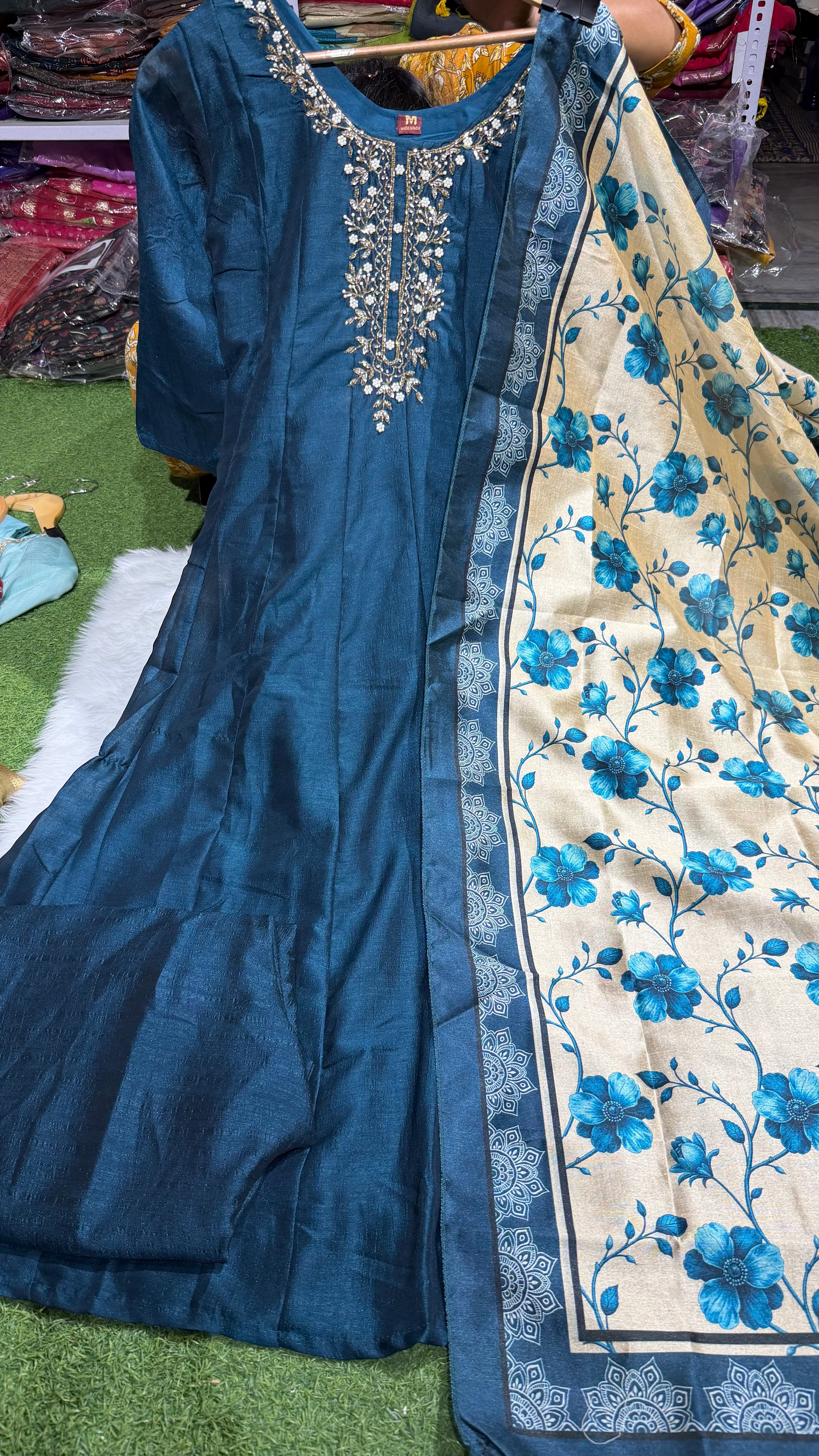 Three piece kurti set vichitra silk fabric