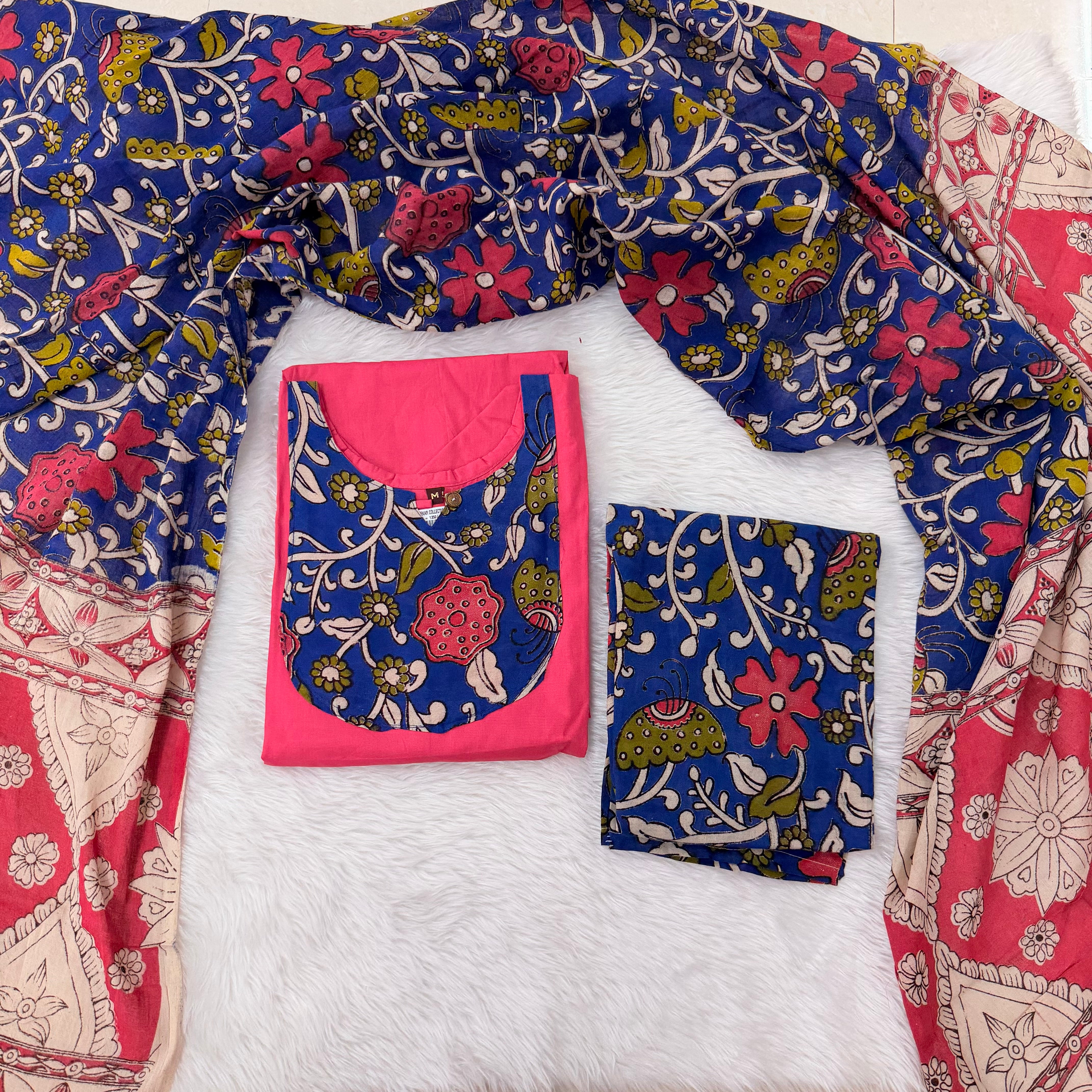 MRC183 Kalamkari cotton 3 piece kurti sets
