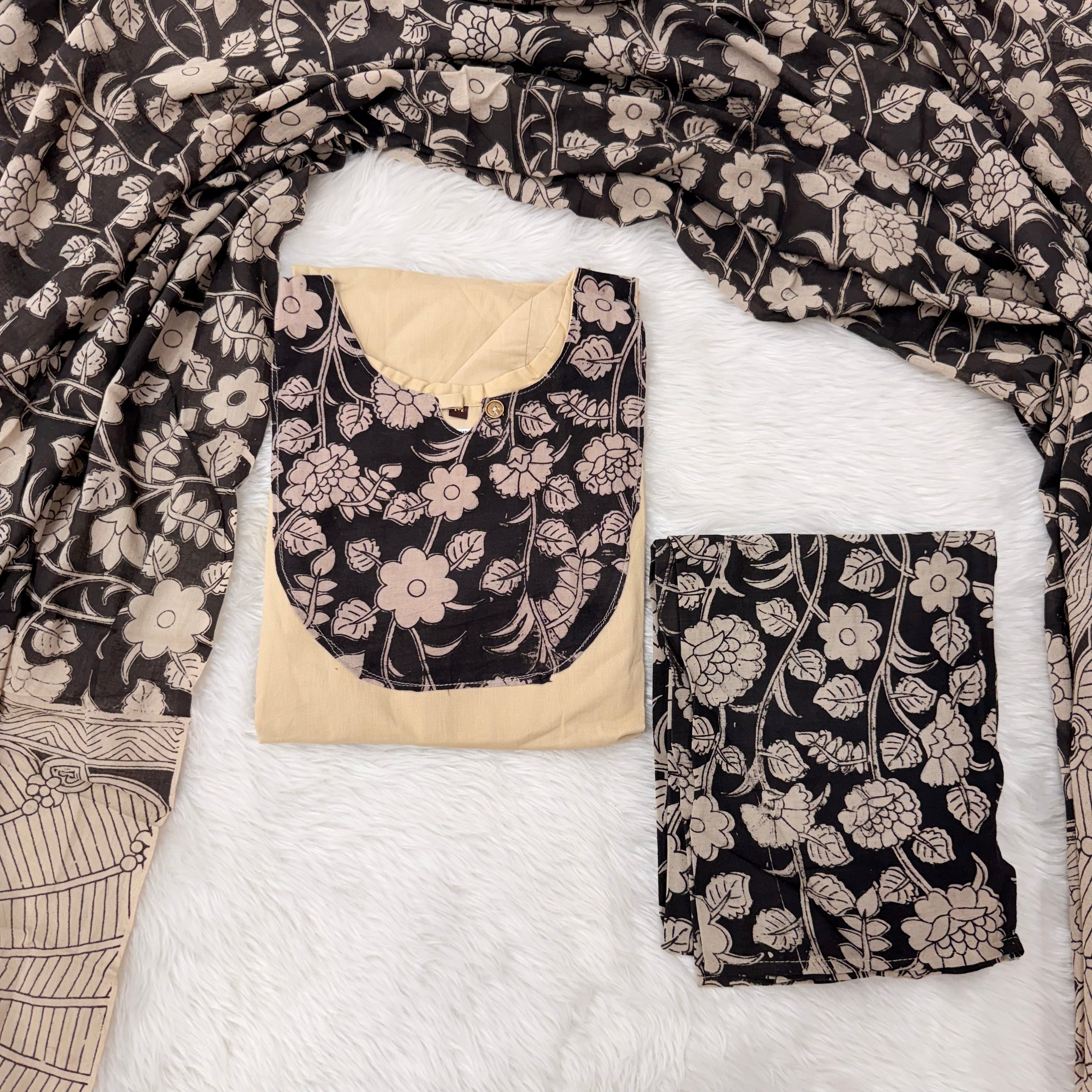 MRC183 Kalamkari cotton 3 piece kurti sets