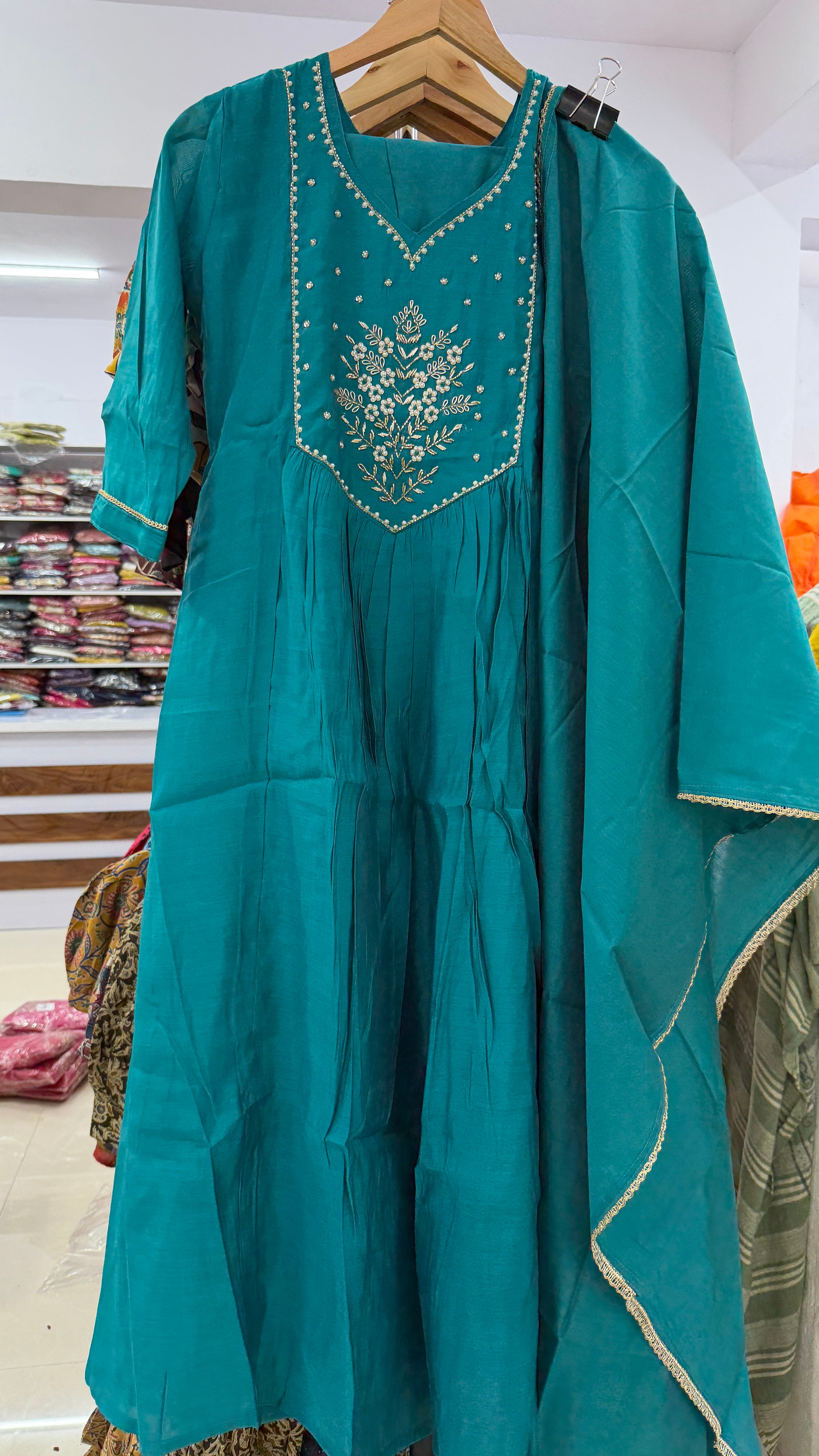 MRC201 Mul Chanderi  Party wear 3 piece Umbrella