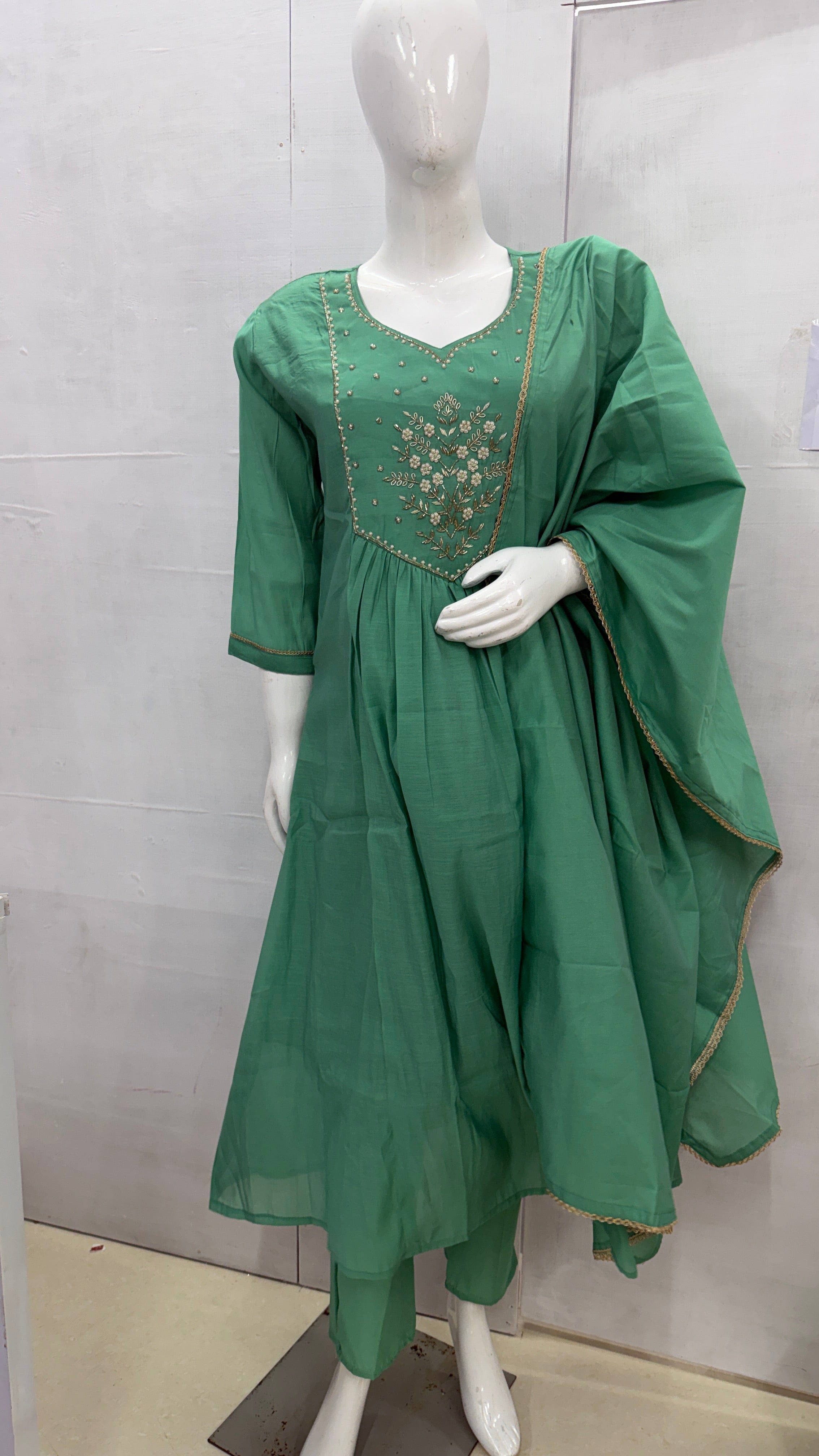 MRC201 Mul Chanderi  Party wear 3 piece Umbrella