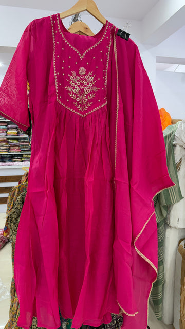 MRC201 Mul Chanderi  Party wear 3 piece Umbrella