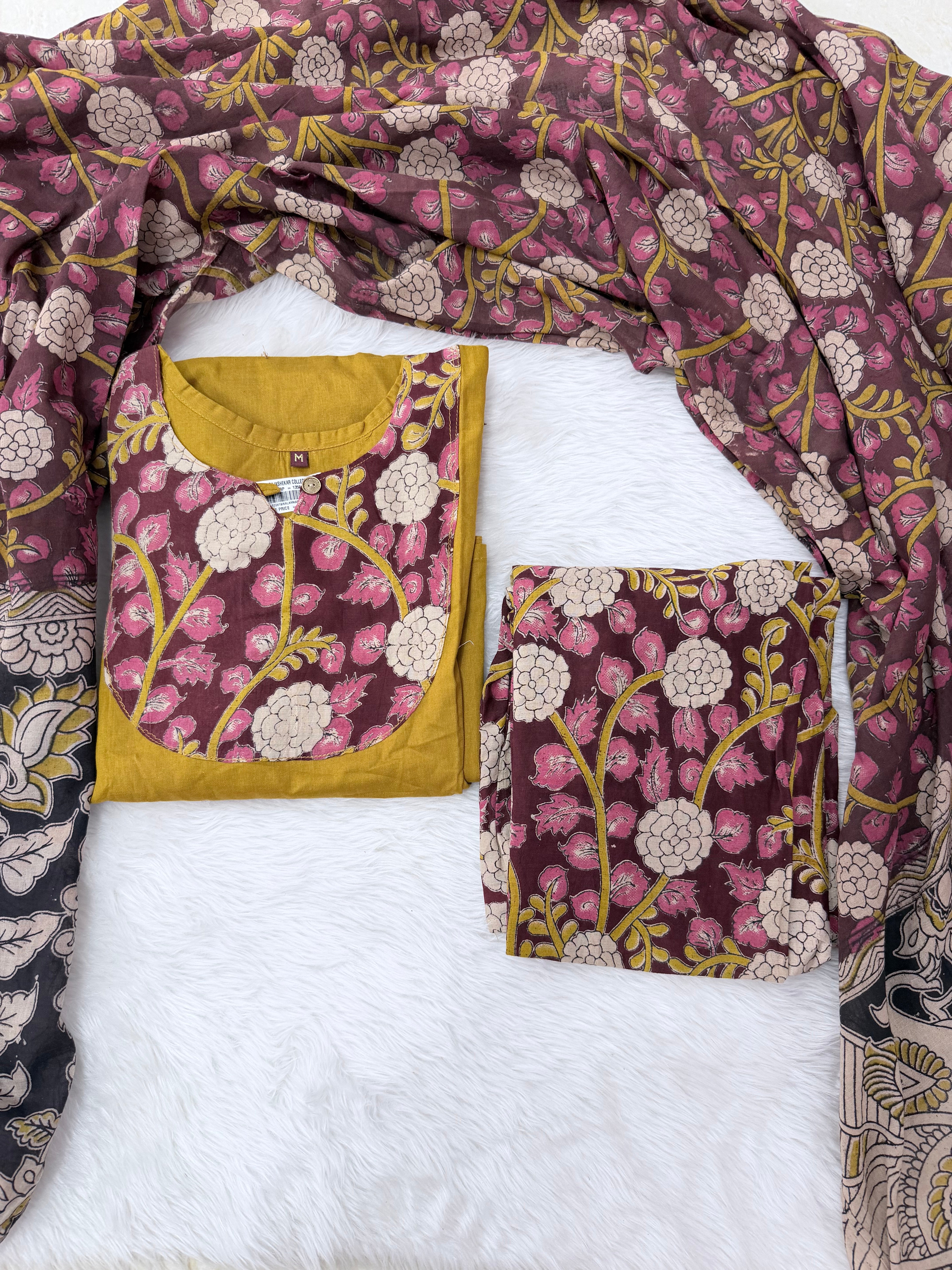 MRC183 Kalamkari cotton 3 piece kurti sets