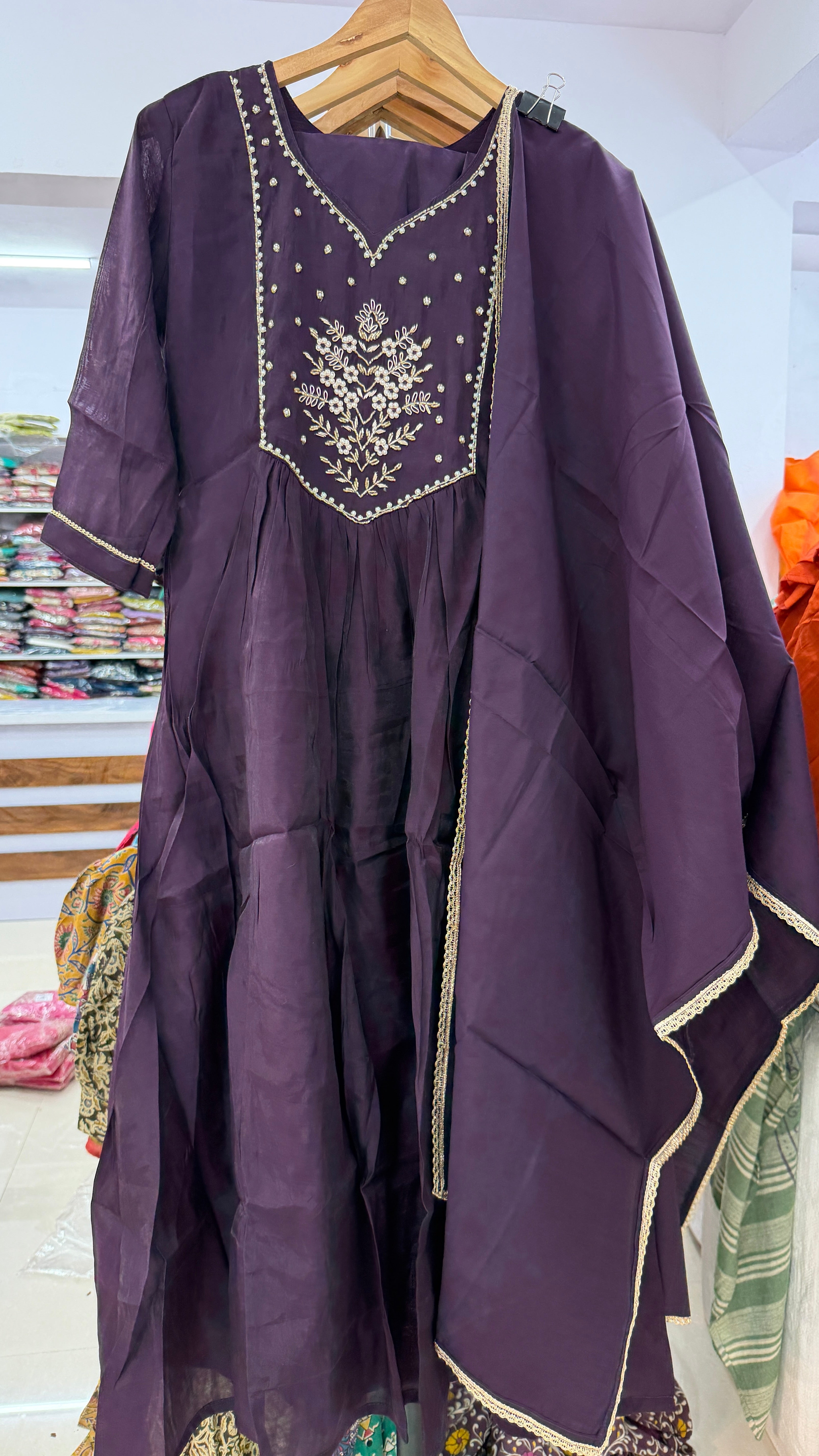 MRC201 Mul Chanderi  Party wear 3 piece Umbrella