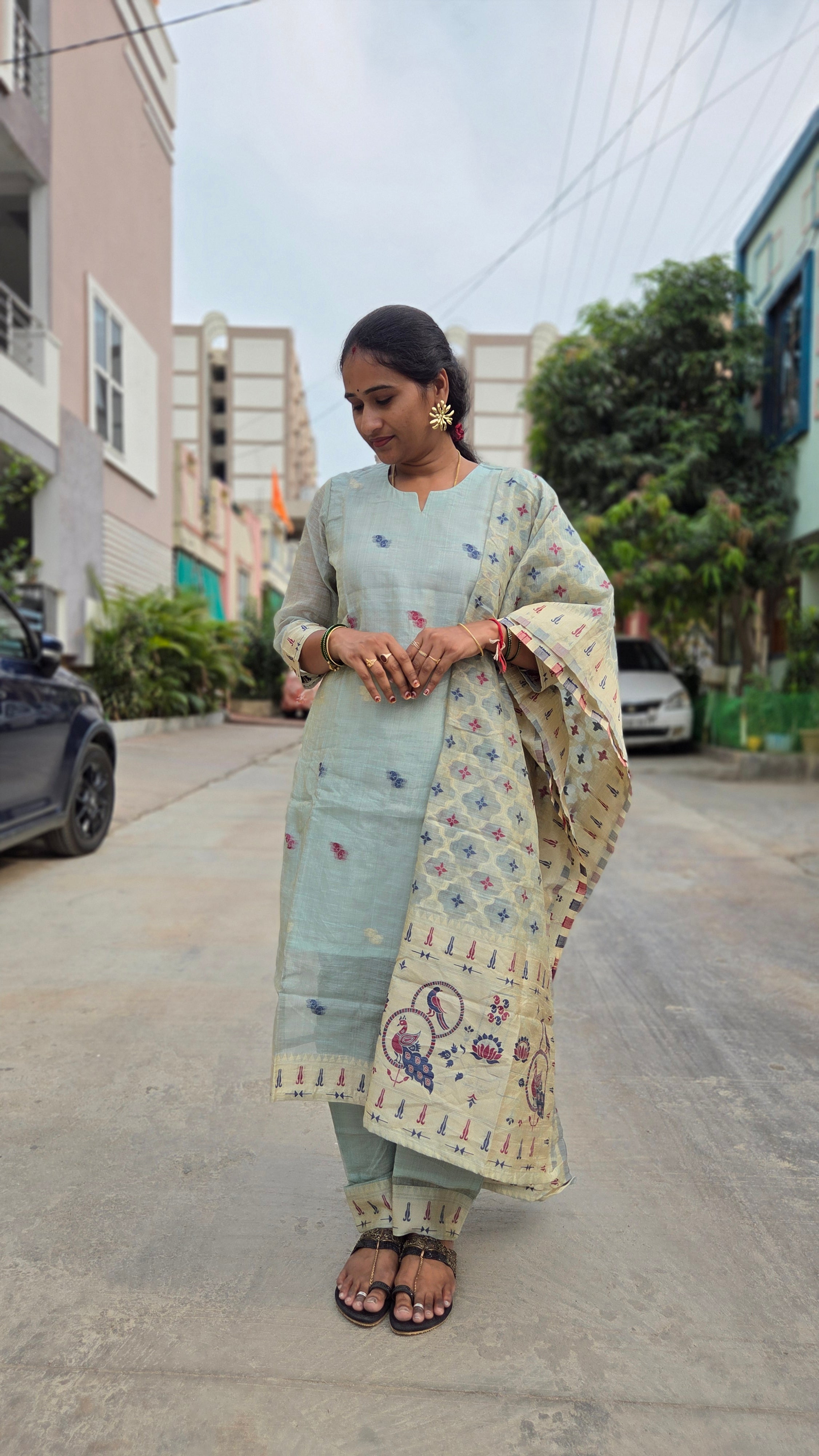 MRC70 Jamdani Cotton 3 pieces kurti set with lining