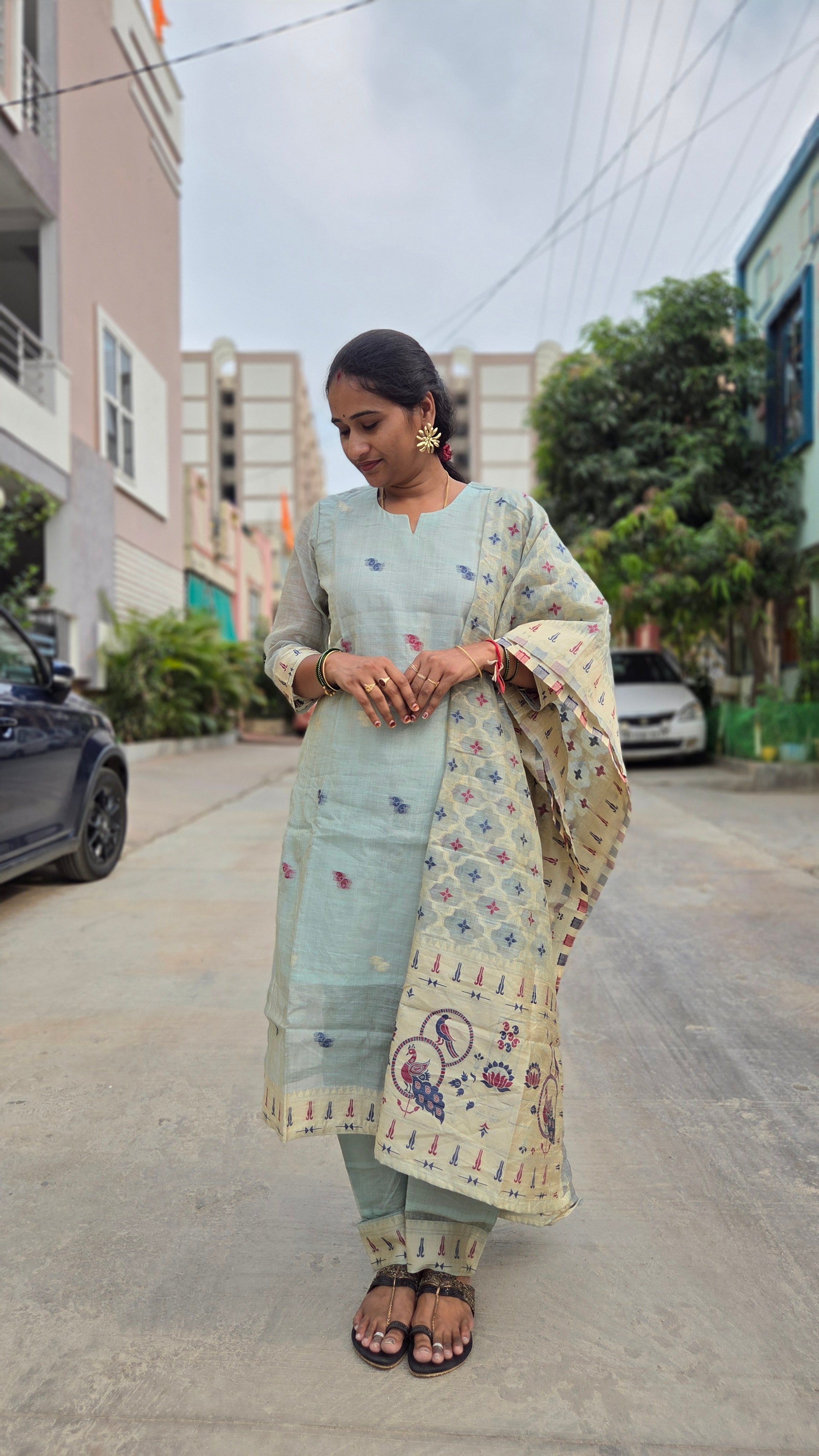 MRC70 Jamdani Cotton 3 pieces kurti set with lining