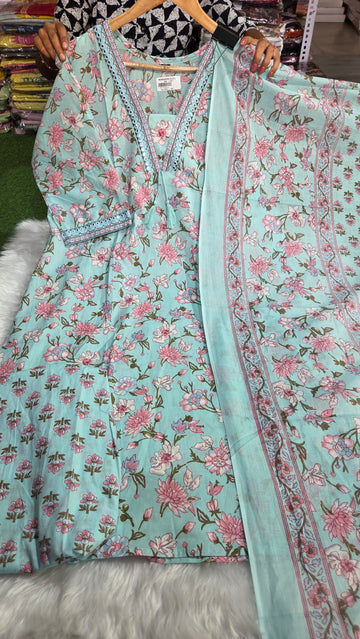 Three piece kurti set cotton