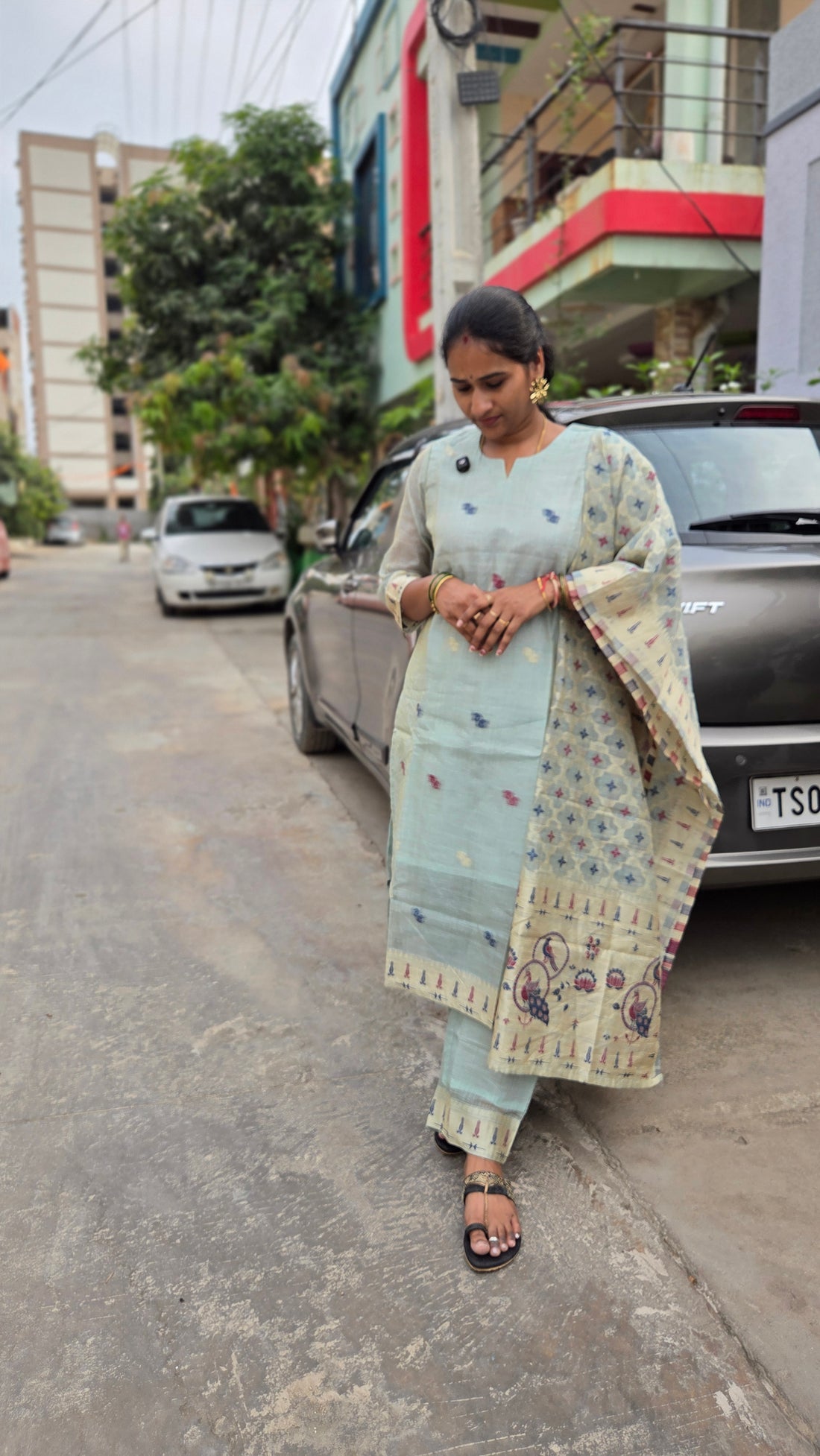 MRC70 Jamdani Cotton 3 pieces kurti set with lining