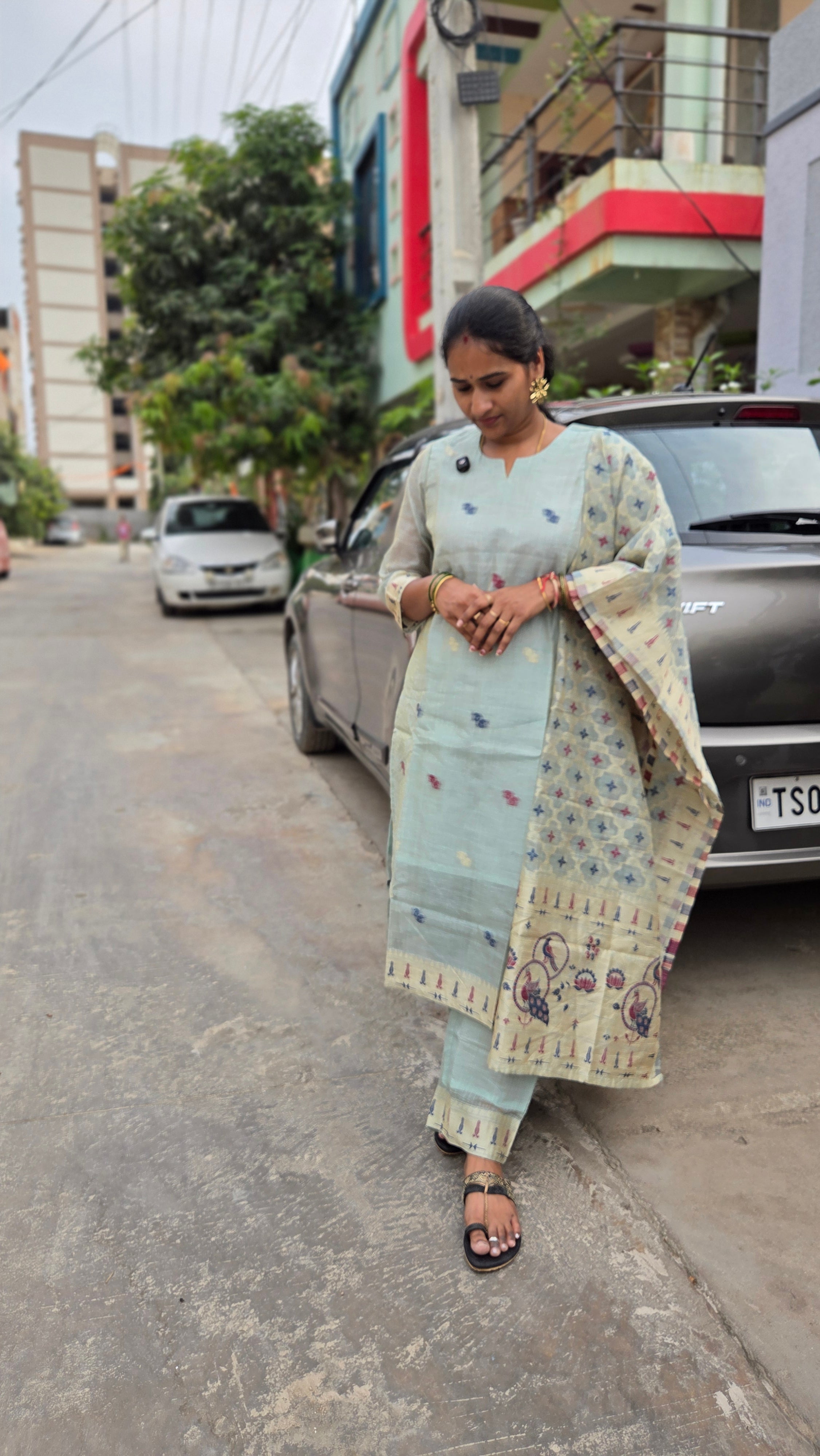MRC70 Jamdani Cotton 3 pieces kurti set with lining
